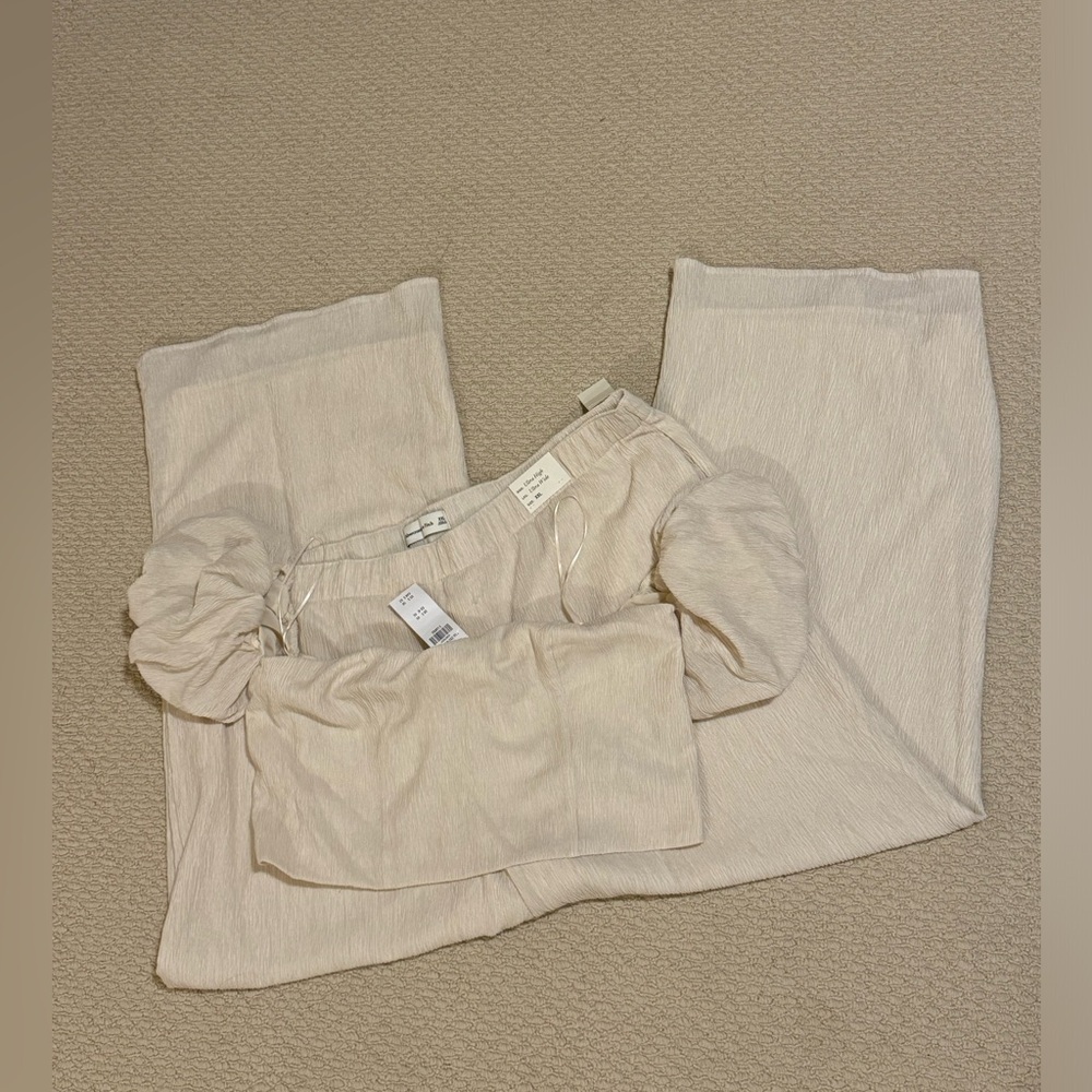 Pull on pants and off the shoulder crinkle top by Abercrombie